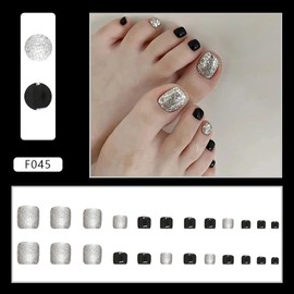 Toe Press on Nails with Designs, Full Cover Reusable False Toenails with Glue Set, Artificial Acrylic Fake Nails for Toe, Glue on Toenails for Women, Peel and Stick Nail Polish Designs for Toenails