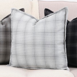 Madizz Woven Flange Outdoor Cushion Covers Patterned Polyester Linen Decorative Pillow Covers for Patio Sofa Bedroom Modern Pillow Shell 24x24 Inch, 60x60 cm Light Grey
