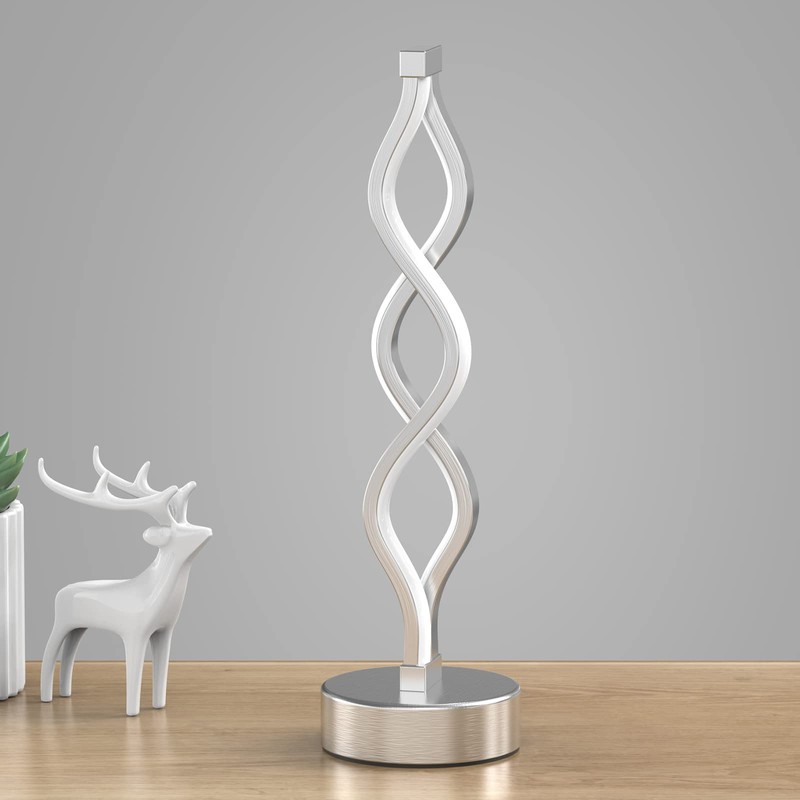 NUÜR Infinity Spiral LED Table Lamp Silver, Dimmable Metallic Bedside