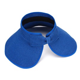 MK MATT KEELY Large Beach Straw Sun Hats Women Foldable Wide Brim Hat for Ladies Visor Cap Bucket with Bowknot Blue