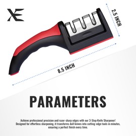 XE Kitchen Knife Sharpener – 3 Stage Manual Knife Sharpeners for Sharpening Home and Restaurant Knives - Ceramic Stone, Tungsten Carbide Plates Knife Sharpener Tool