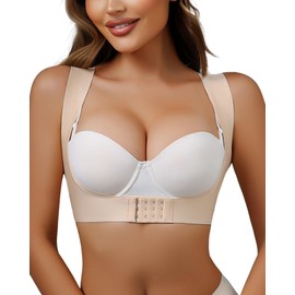 USEASY Front Closure Chest Brace Up for Women Lightweight Posture Corrector Sleeveless Slimming Back Brace Support Shaper Beige L