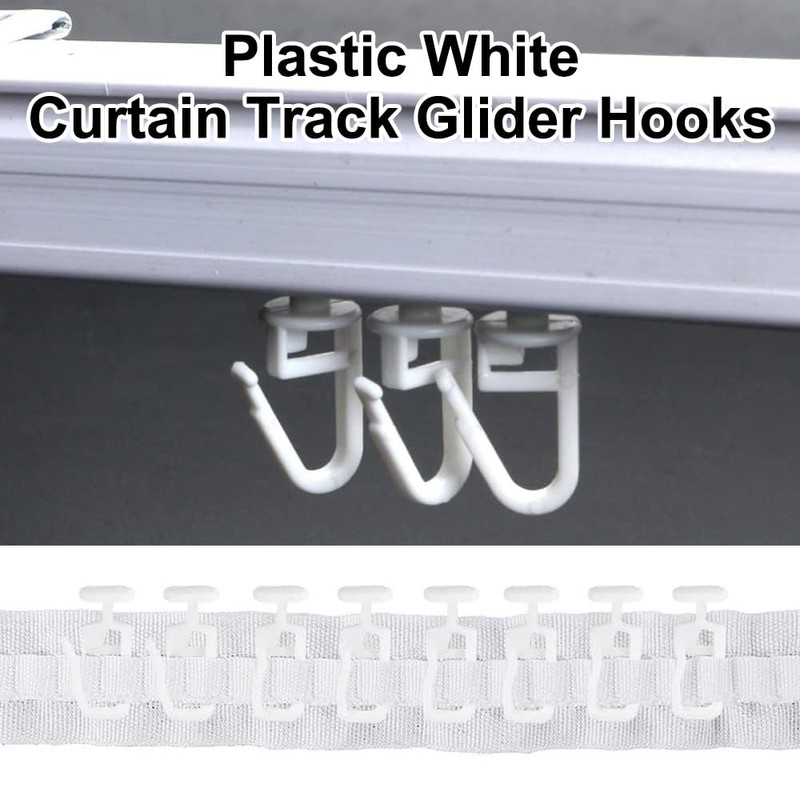 Plastic White Curtain Hooks - 50 Pcs Track Gliders for