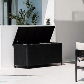 Grand patio Outdoor Storage Box 108 Gallon Wicker Storage Box for Garden Tools Pool Accessories Patio Furniture Cushions, Small Black