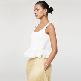 Ngdcseo Tank Going Out Crop Tops for Women Sleeveless Ruffle Hem Casual Backless Fashion Solid Crop Tank Top (US, Alpha, Large, Regular, Regular, White)