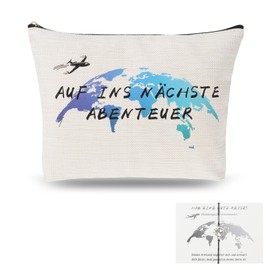 Travel Gift, World Globe Bracelet, Bring Greeting Cards, Travel Cosmetic Bag, Friendship Bracelets - Abroad Year Farewell Gift for Friends, Family, Colleagues, World Travelers, Silver, beige, Unisex