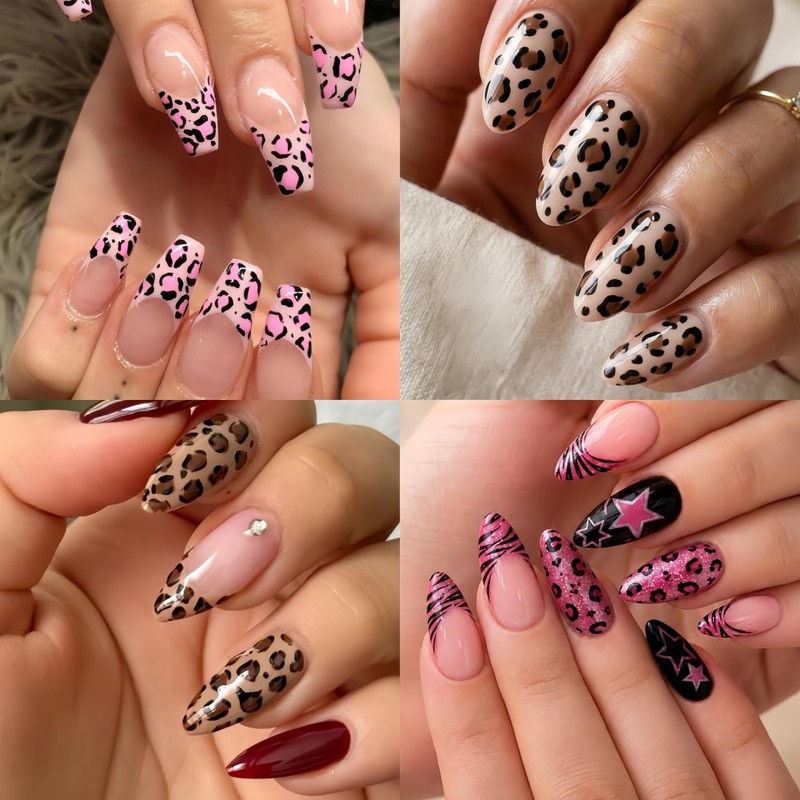 8 Sheets Leopard Nail Stickers 3D Self-Adhesive Cute Leopard Print