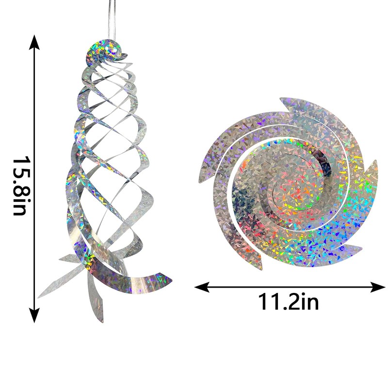 Reflektierende Windspirale Vogelschreck ,4 Stück Silber Reflektierende Vogelschreck,Taubenabwehr Reflektierende Windspiel,Windspirale