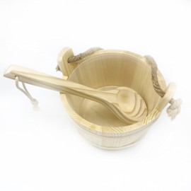 HJJKKH Sauna Bucket Ladle Set-Sauna Accessories with Handmade Wooden Bucket Ladle Plastic Liner Rope Handle for Sauna Steam Room (Rope Handle-1)