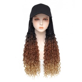 Goddess Box Braids Braiding Hair Baseball Cap Hat Wig Bohemian Curly Ends Braids Hat with Braided Hair Extensions for Black White Women Synthetic Braids Hat Wig with Hair Attached (20inch, T1B/30/27)