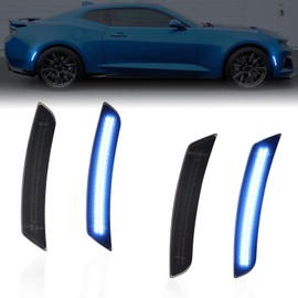AreLokpri Blue Side Marker Lights Compatible with Chevy Camaro LS LT SS RS ZL1 2016-2023, Front Rear Bumper Dual Rows LED Fender Sidemarker Lamps, Reflectors Smoked Lens 4PCS