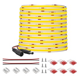 FCOB COB LED Strip Flexible High Density Warm White 2700K 480LEDs/M 9W/M 10M DC24V 8 mm Width White PCB Dimmable LED Light IP30 for Indoor Decoration (Power Supply and Control Not Included)