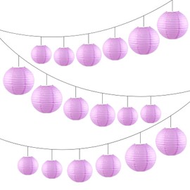 Ethbirsge Chinese Paper Lanterns for Birthday Party Decorations – Hanging Rainbow Lanterns for Ceiling Decor, Classroom, Wedding, and Home Party – Pack of 18,Light Purple(8/10/12-Inch)