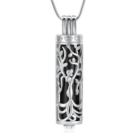 QGJNSGC Cremation Jewelry for Ashes Tree of Life Urn Necklace Cylinder Vial Urn Necklace for Men/Women Keepsake Memorial Ashes Necklace Pendent (Silver-black)