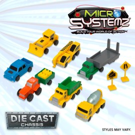 JOHN ADAMS | MICRO SYSTEMZ FARM RIDEZ & CONSTRUCTION: 3 farm vehicles with 2 road signs, plus 4 different construction trucks | Toy Vehicles & Playsets | Die Cast Cars | Ages 4+