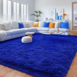 Quntue Rugs for Living Room 9x12, Soft Shaggy Modern Shag Area Rug for Bedroom, Upgrade Non-Slip Plush Fluffy Carpet for Kids Boys Girls Room Home Decor Aesthetic, Royal Blue