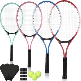 Motionchic 4 Pcs Tennis Rackets for Adult Recreational 4 Players 27" Tennis Racquet Lightweight Tennis Racket with 3 Tennis Balls for Training Beginners with Overgrips Carry Bag (Pink,Green,Blue,Red)