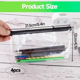 OIHCAZ 4PCS Clear Pencil Case for Exams, Waterproof Transparent See Through Pencil Cases with Zipper Large Capacity Stationery Organiser for School, Office and Travel
