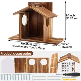 Wood Squirrel Feeders for Outside, Squirrel House with Corn Cob Holder, Squirrel Chipmunk Feeder for Corn, Peanuts, Easy to Fill(Color:Wood)
