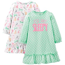 Simple Joys by Carter's Girls' Fleece Nightgowns, Pack of 2, Mint Green Dots/White Cat, 2-3