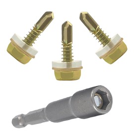 Powerjc External Hex Washer Head Self Self Drilling Tapping Screws Screw #12 Size, 1" Length (25mm) 100Pcs galvanised with an 8mm Socket Wrench.