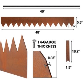 Worth Garden 3-Pack Corten Steel Landscape Edging with Black Protection Strips - Rust Patina Finish 40" L x 5.5" H (10Ft Total) - Hammer-in 14-Gauge Metal Corten Lawn Yard Edging Border w/ 4 Clips