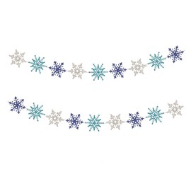 2 PCS White Blue Glittery Snowflake Banner - Winter Wonderland Birthday Party Decorations for Home, Christmas Santa Festive Winter Baby Shower Decorations