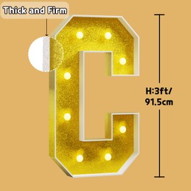 imprsv 3FT Gold Marquee Letters for Birthday Baby Shower Wedding Decorations Light Up Letters for Engagement Party Decor, Large Marquee Letters for Party Decorations, Letter C