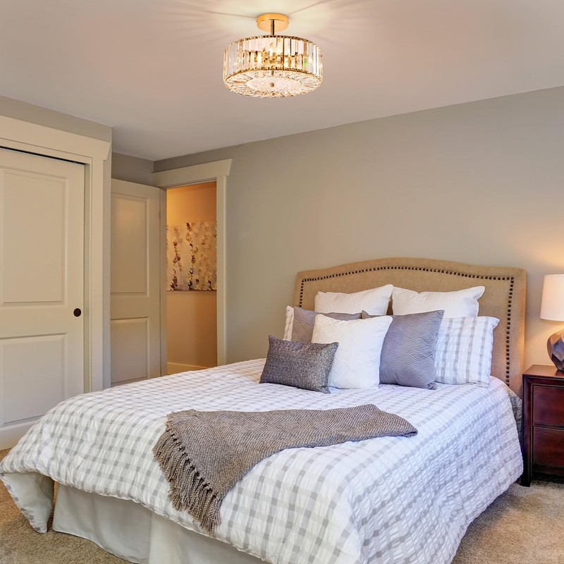 VONLUCE Crystal Light Fixture, Modern Semi Flush Mount Ceiling Light,