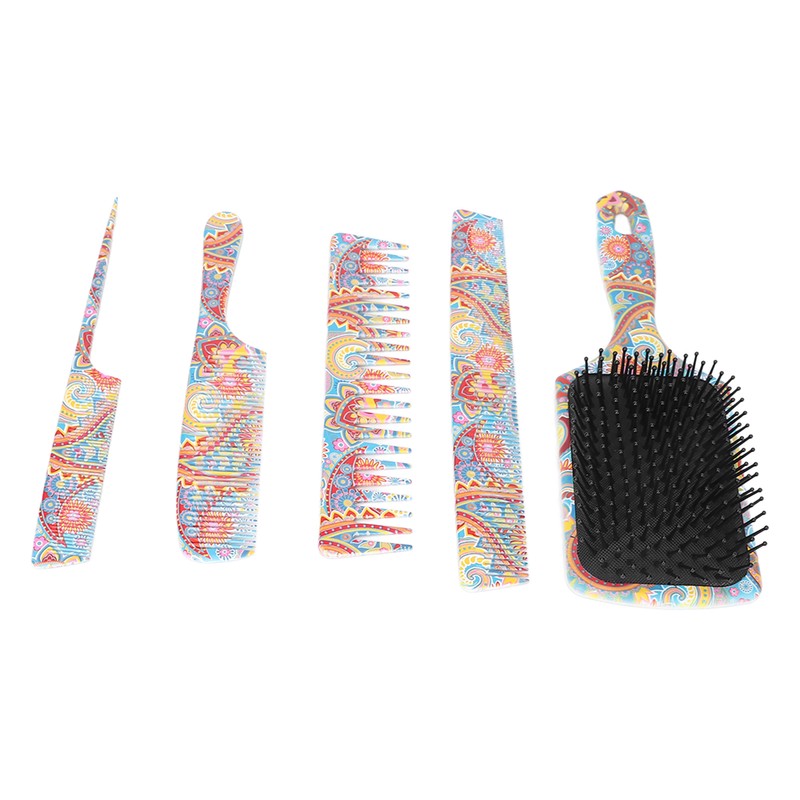 5pcs Paddle Hair Brush Set Easy Detangling Brush Tail Comb