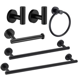 6 Pieces Matte Black Bathroom Hardware Accessories Set 16&23.5 Inch Towel Bar Toilet Paper Holder Hand Towel Ring Towel Hooks SUS 304 Stainless Steel, Bathroom Accessories Kit, Heavy Duty,Wall Mounted