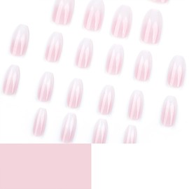 Tyuimhx Pink White Gradient Press on Nails Short Coffin Fake Nails French Tip False Nails Glossy Full Cover Stick on Nails Ombre Glue on Nails Acrylic Artificial Nails for Women 24 Pcs
