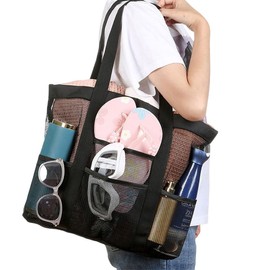 Pool Bag, Beach Bag, Mesh Bag, 10 Pockets, Large Capacity, Lightweight, Foldable, Breathable, Quick Drying Tote Bag, Swimming Bag, Handbag, Toiletry Storage, Towel, Clothes, Slippers, Storage Bag, For