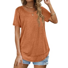 Dofaoo Summer Outfits for Women 2025 Vacation Tunic Shirts Short Sleeve Tops Trendy Side Split Loose Fit Dark Orange 2XL