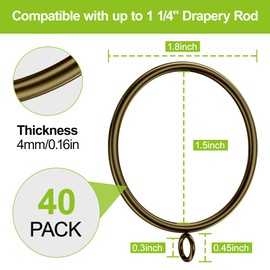 ZIJIN 40 Pcs Metal Curtain Rings with Eyelets, 1.5 inch Interior Diameter Premium Easy Glide Curtain Rrings for Curtain Rods, Bronze