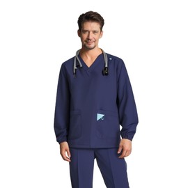 DEEYOTA Medical Scrubs for Men,Scrubs for Men Set,Man Scrub—Classic V-Neck Top & Jogger Pants（Long Sleeves）（Dark Blue）(M)