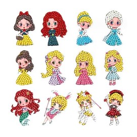 Aimeixin 12 PCS Diamond Painting Stickers Kit for Kids -Cute Princesses Gem Art Stickers for Girls Paint by Number Crafts 5D DIY Cartoon Stickers Birthday Gifts for Kids Ages 5-12 (AMXPrincesses -02)