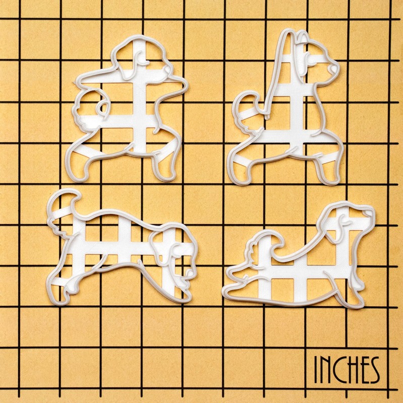 4 Dog Yoga Cookie Cutters (Warrior Pose 1, 2, Dog