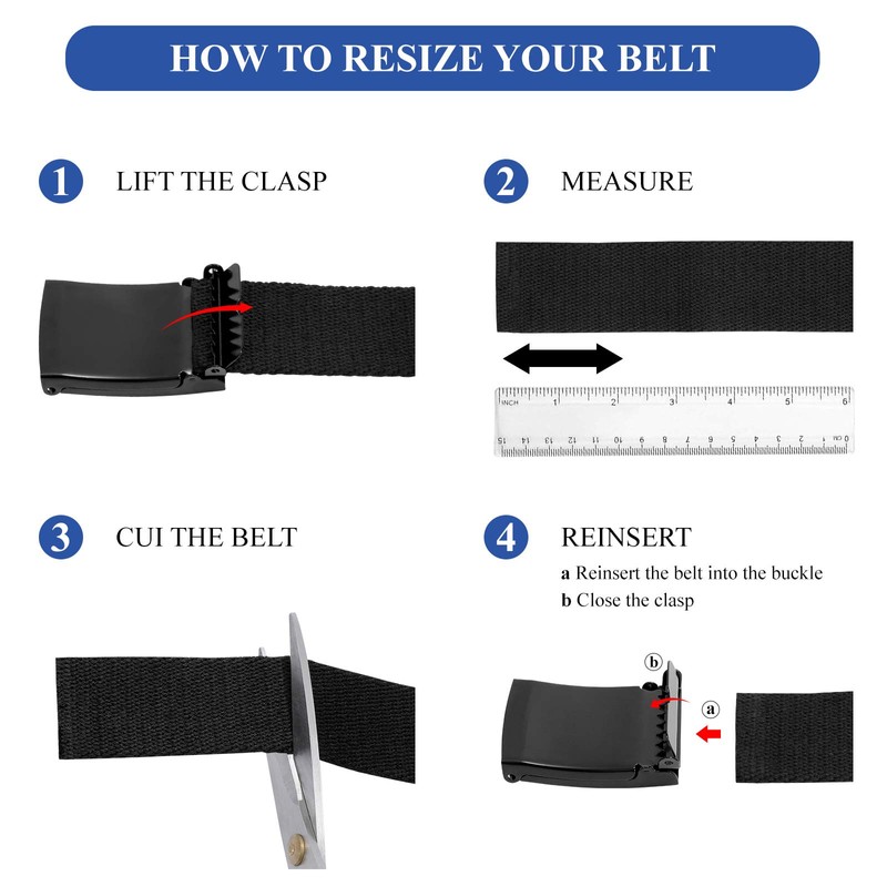 WHIPPY Canvas Web Belt Flip-Top Solid Black Military Buckle Fully