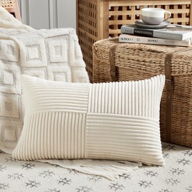 FDTERN 1 Piece Beige Cushion Cover, 35 x 60 cm, Soft Corduroy Cushion Cover, Decorative Cushion Cover, Sofa Cushion, Decorative Cushion, Boho Decoration for Sofa, Bedroom, Living Room, Balcony