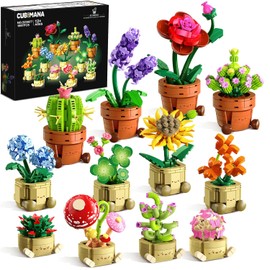 12 Pack Plantas y Flores Mini Set de Construcción, 1697Pcs Colección Botánica 3.6MM, Juguete de Construcción Suculentas para Decoración Hogar Oficina, Regalo Fiesta Cumpleaños Pascua Adultos Niños 12+