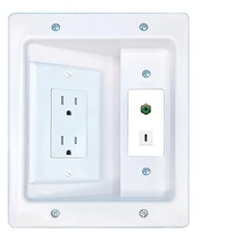 RiteAV RCA-Green USBC Recessed Wall Plate Cable Concealer Management Kit with Power Outlet Hides Cords and Cables