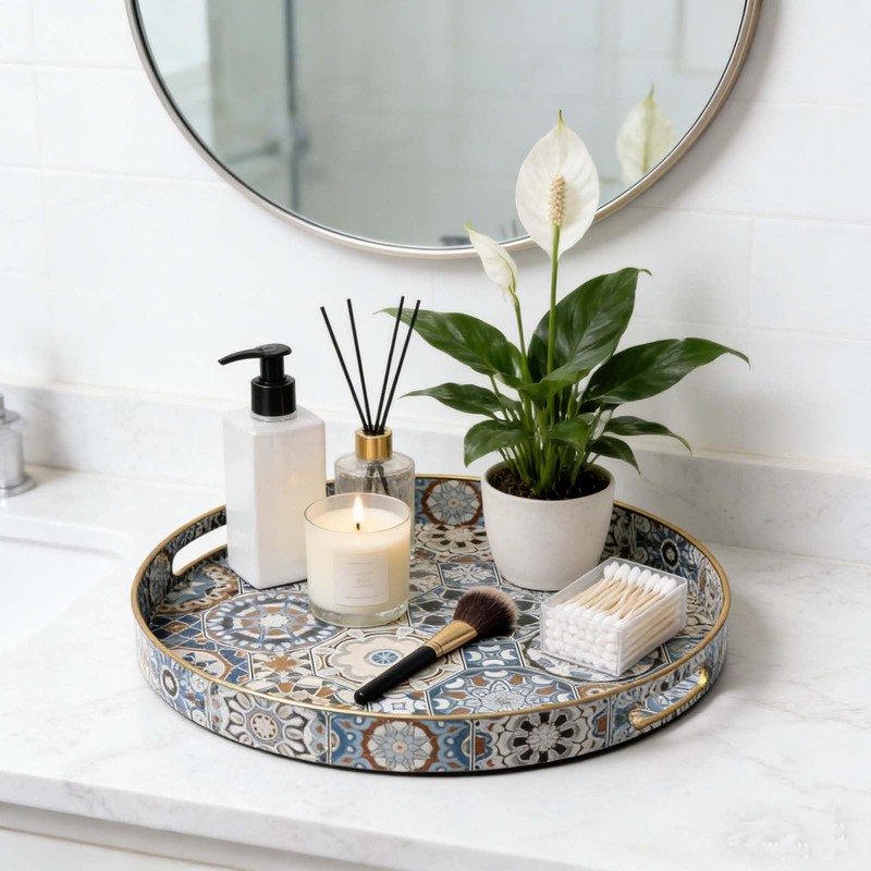 Fuukou Round Serving Tray with Handles - Boho Coffee Table