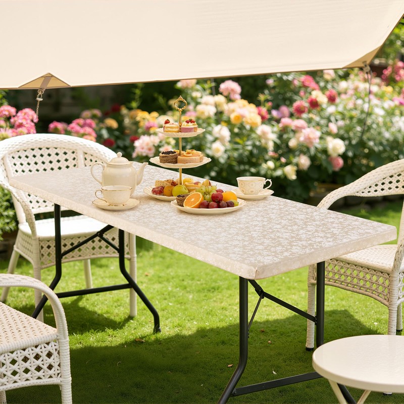 Smiry Heavy Duty Vinyl Fitted Tablecloths for 6 Foot Rectangle