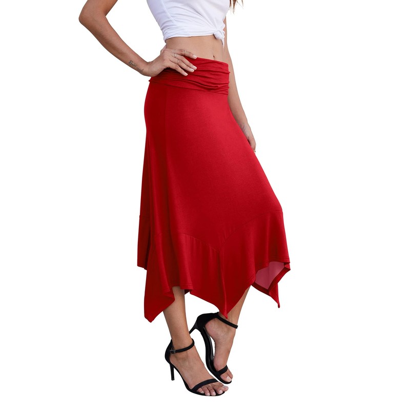 PrinStory Women's Skirt Elastic Waist Summer Skirts Flared A-line Midi