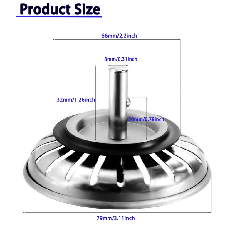 Sink Strainer Plug, 2Pack Kitchen Sink Waste Plug Drain Stopper