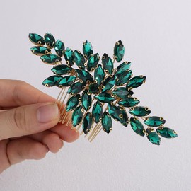 Rumtock Green Crystal Beads Hair Comb for Wedding Brides Women Banquet Hair Accessories Vintage Gold Headpiece (Green)
