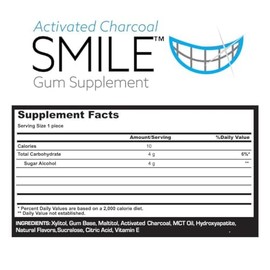 Liquid Core Smile Activated Charcoal Gum with MCT Oil, Hydroxyapatite, and Xylitol – Teeth Cleaning Gum, Icy Mint Sugar-Free Gum (5 Pack)