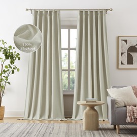DUALIFE Pinch Pleated Window Draperies Curtain Panels 144 Inches Long for Tall Living Room 12FT, Linen Blackout Thermal Track Curtainswith Hooks 2 PCs-Natural Cream Beige,40x144