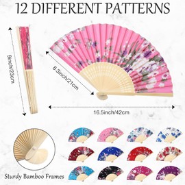 Chuangdi 12 Pcs Folding Hand Fans for Line Dancing Bulk Silk Fabric Popping Clapping Fans for Line Dancing on The Ground for Women Foldable Wedding Decoration Gifts(Rose)
